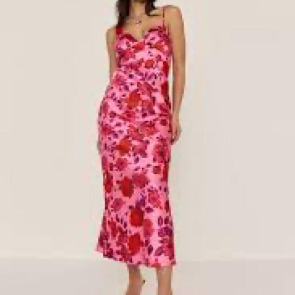 Crystal Doll Pink Floral Maxi Dress with Red FlowersC